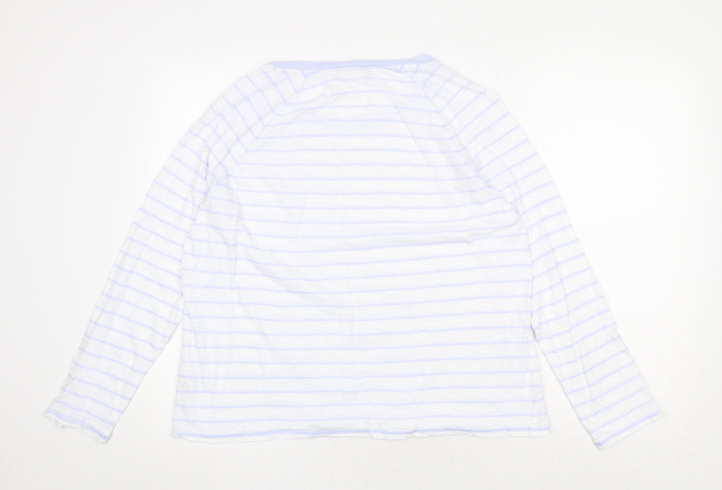 Marks and Spencer Womens White Striped 100% Cotton Basic T-Shirt Size 16 Round Neck