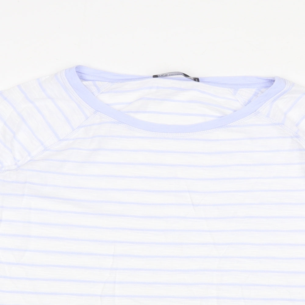 Marks and Spencer Womens White Striped 100% Cotton Basic T-Shirt Size 16 Round Neck