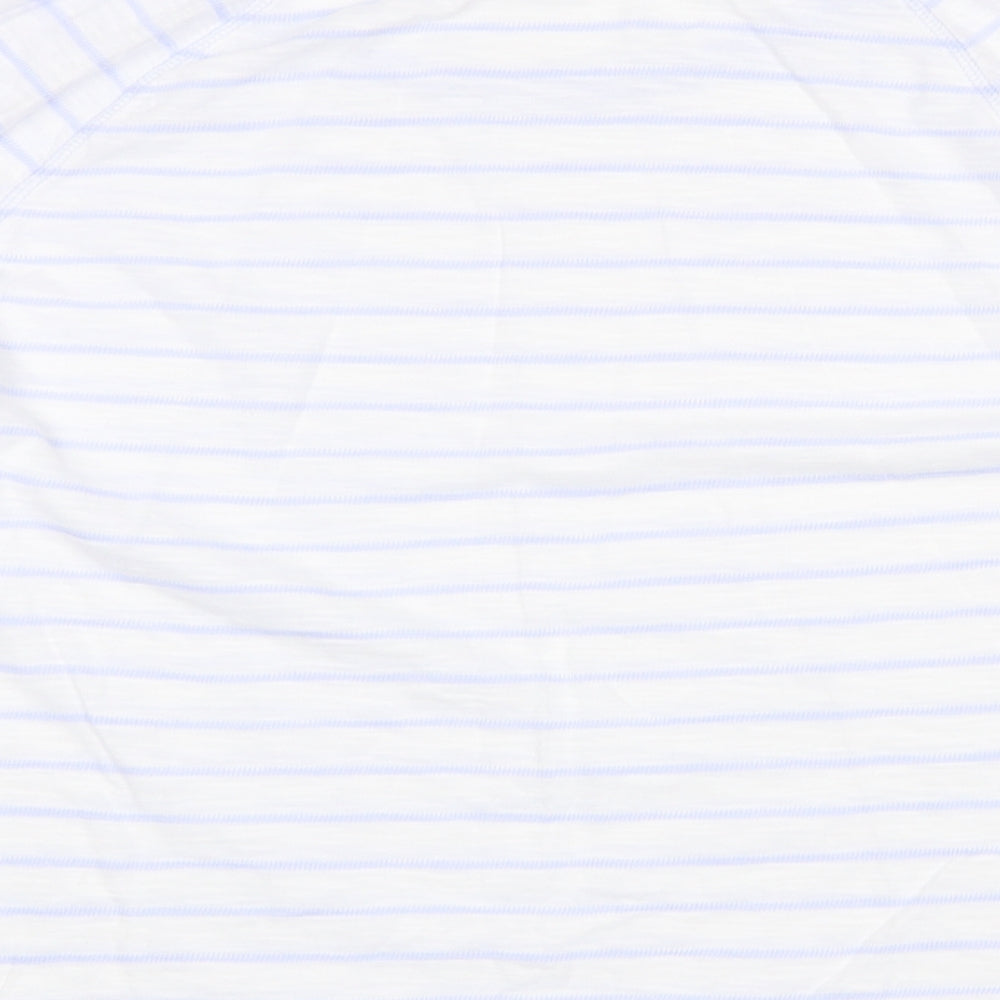 Marks and Spencer Womens White Striped 100% Cotton Basic T-Shirt Size 16 Round Neck