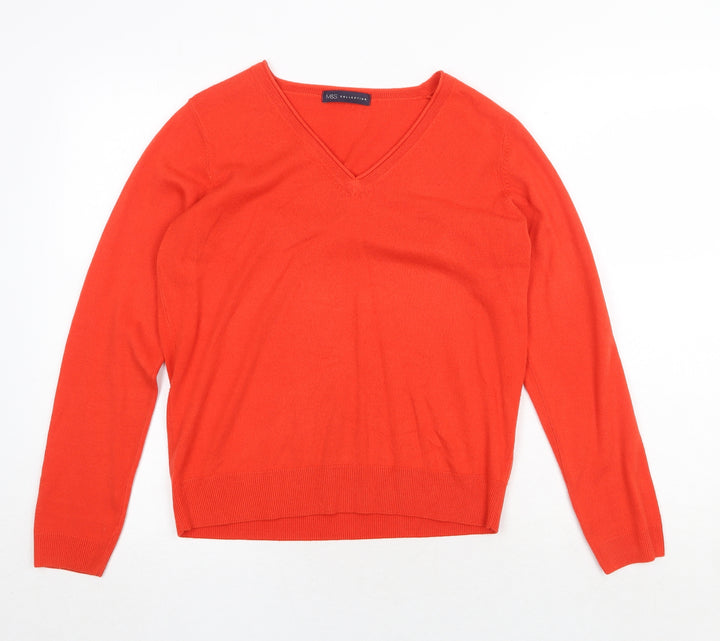 Marks and Spencer Womens Red V-Neck Acrylic Pullover Jumper Size 14