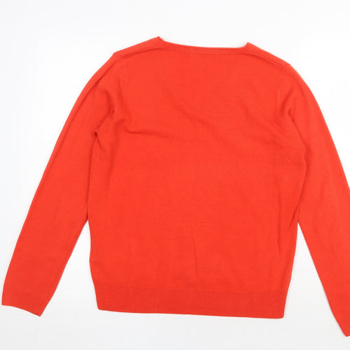 Marks and Spencer Womens Red V-Neck Acrylic Pullover Jumper Size 14