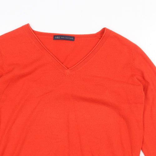 Marks and Spencer Womens Red V-Neck Acrylic Pullover Jumper Size 14