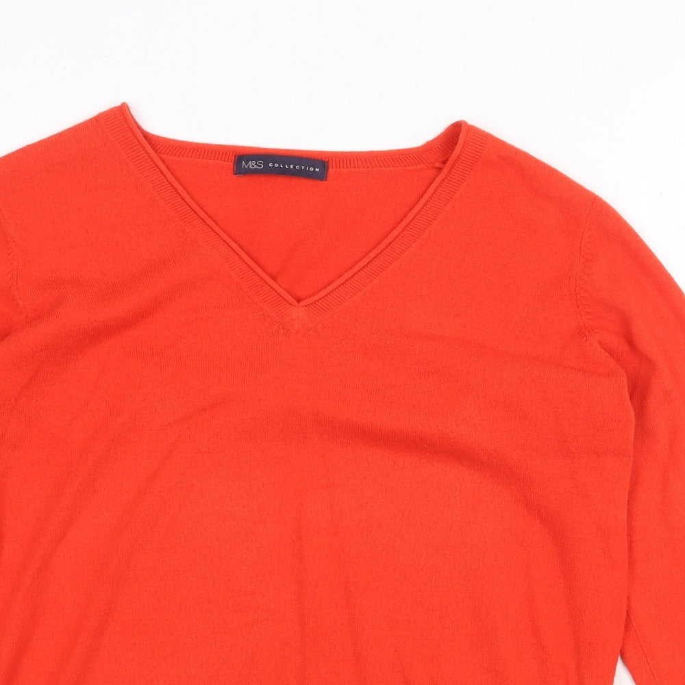 Marks and Spencer Womens Red V-Neck Acrylic Pullover Jumper Size 14