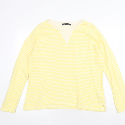 Marks and Spencer Womens Yellow Round Neck Striped Cotton Pullover Jumper Size 12
