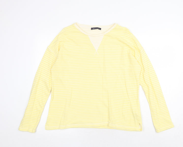 Marks and Spencer Womens Yellow Round Neck Striped Cotton Pullover Jumper Size 12