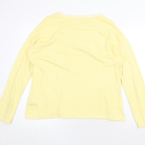 Marks and Spencer Womens Yellow Round Neck Striped Cotton Pullover Jumper Size 12
