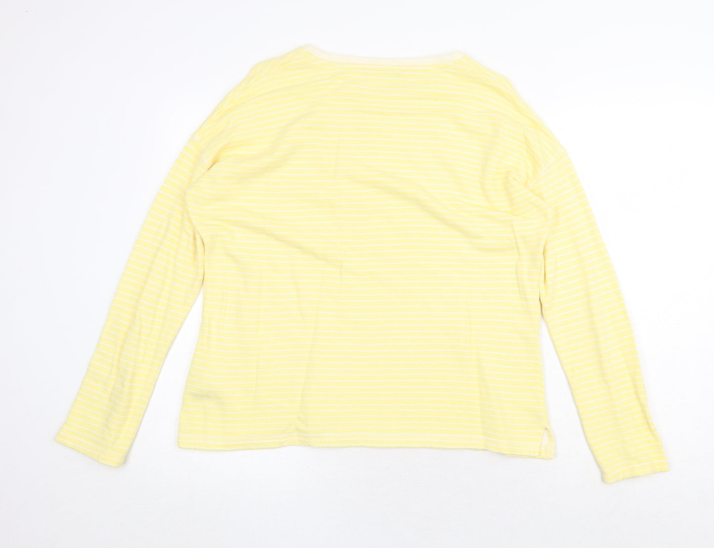 Marks and Spencer Womens Yellow Round Neck Striped Cotton Pullover Jumper Size 12