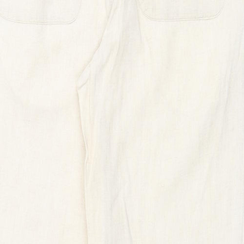 Giordano Womens Ivory Linen Trousers Size 28 in Regular Zip