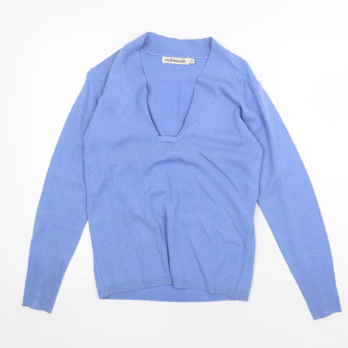 Caskmasoft Womens Blue V-Neck Acrylic Pullover Jumper Size XS