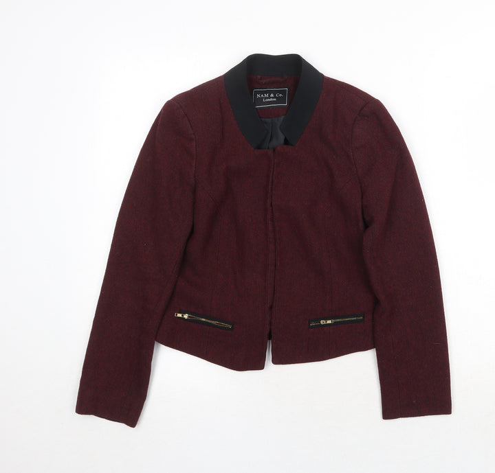 Nam & Co. Womens Red Geometric Jacket Blazer Size 10