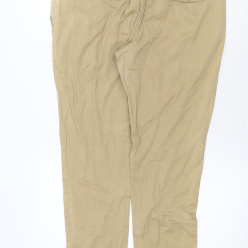 E-vie Womens Beige Cotton Chino Trousers Size 14 Regular Zip