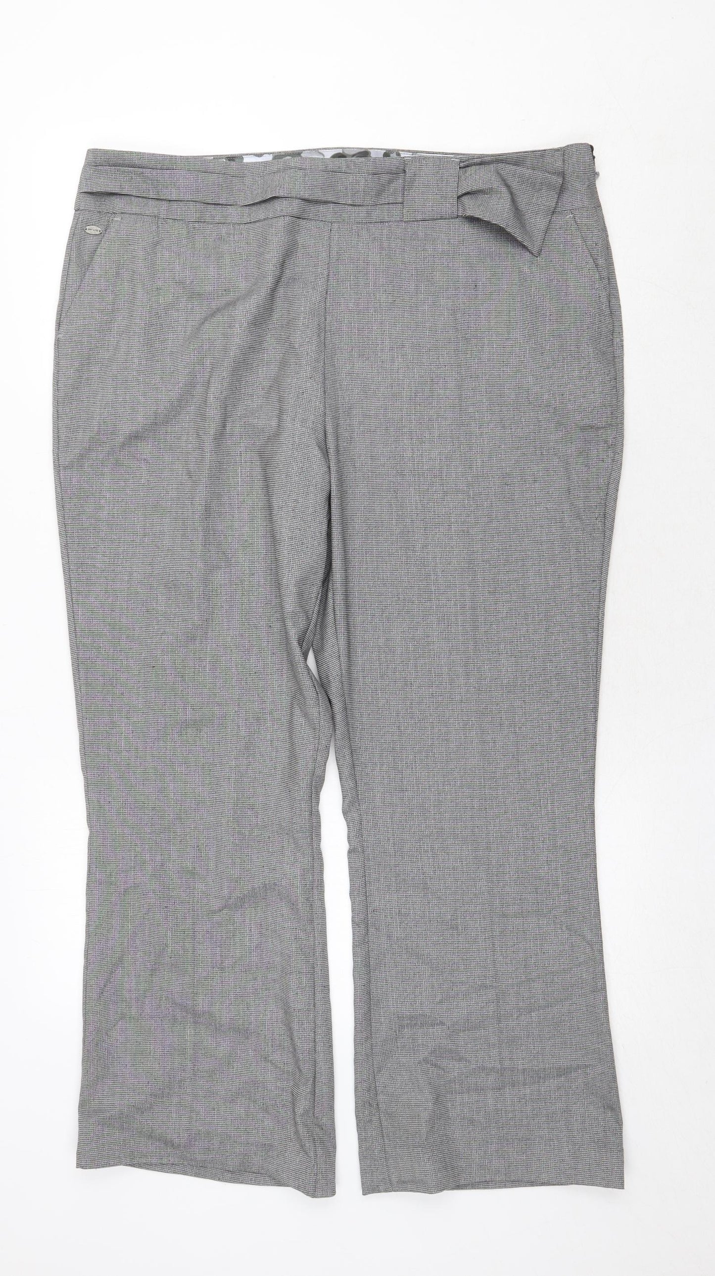 Marks and Spencer Womens Grey Polyester Trousers Size 18 Regular Zip - Tie Belt Detail