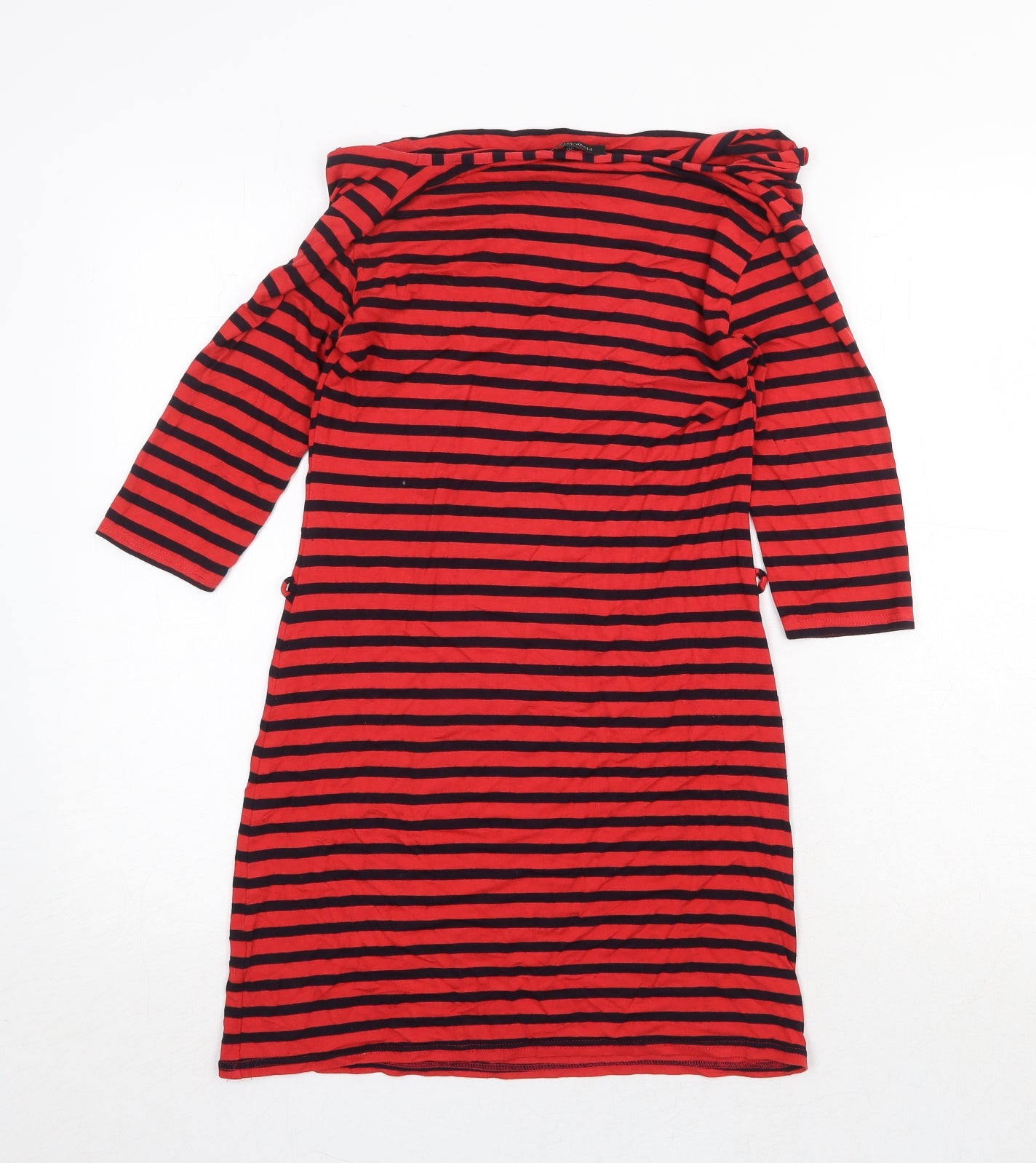 River Island Womens Red Striped Viscose Basic T-Shirt Size 10 Cowl Neck