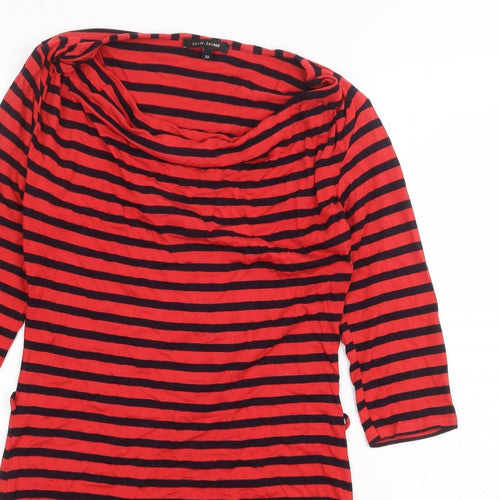 River Island Womens Red Striped Viscose Basic T-Shirt Size 10 Cowl Neck