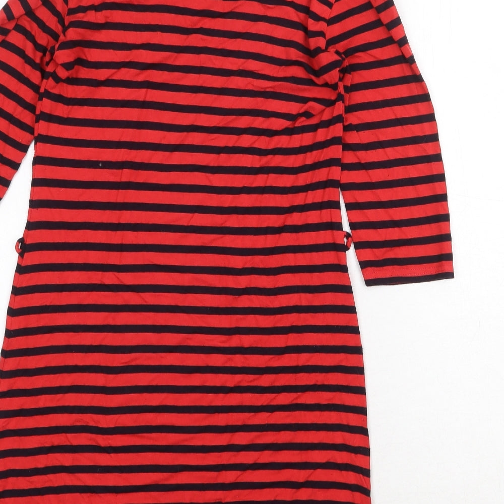 River Island Womens Red Striped Viscose Basic T-Shirt Size 10 Cowl Neck