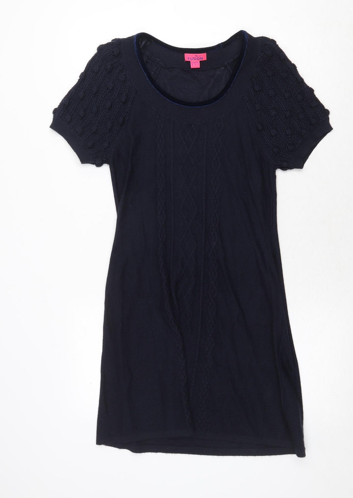 Monsoon Womens Blue Acrylic Jumper Dress Size 10 Round Neck Pullover
