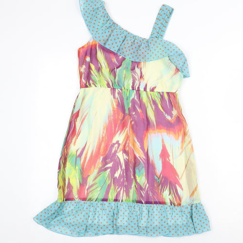 Hype Womens Multicoloured Geometric Polyester Fit & Flare Size 10 V-Neck Pullover