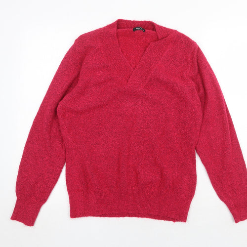 Kim & Cami Womens Pink V-Neck Acrylic Pullover Jumper Size 2XL