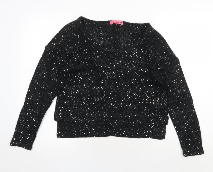 Ribbon Womens Black Round Neck Polyester Pullover Jumper Size 12