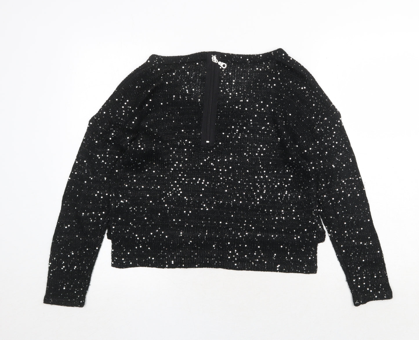 Ribbon Womens Black Round Neck Polyester Pullover Jumper Size 12