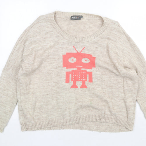 Apricot Womens Beige Round Neck Acrylic Pullover Jumper Size M - Robot