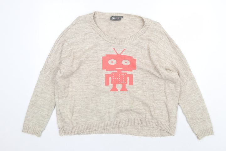 Apricot Womens Beige Round Neck Acrylic Pullover Jumper Size M - Robot