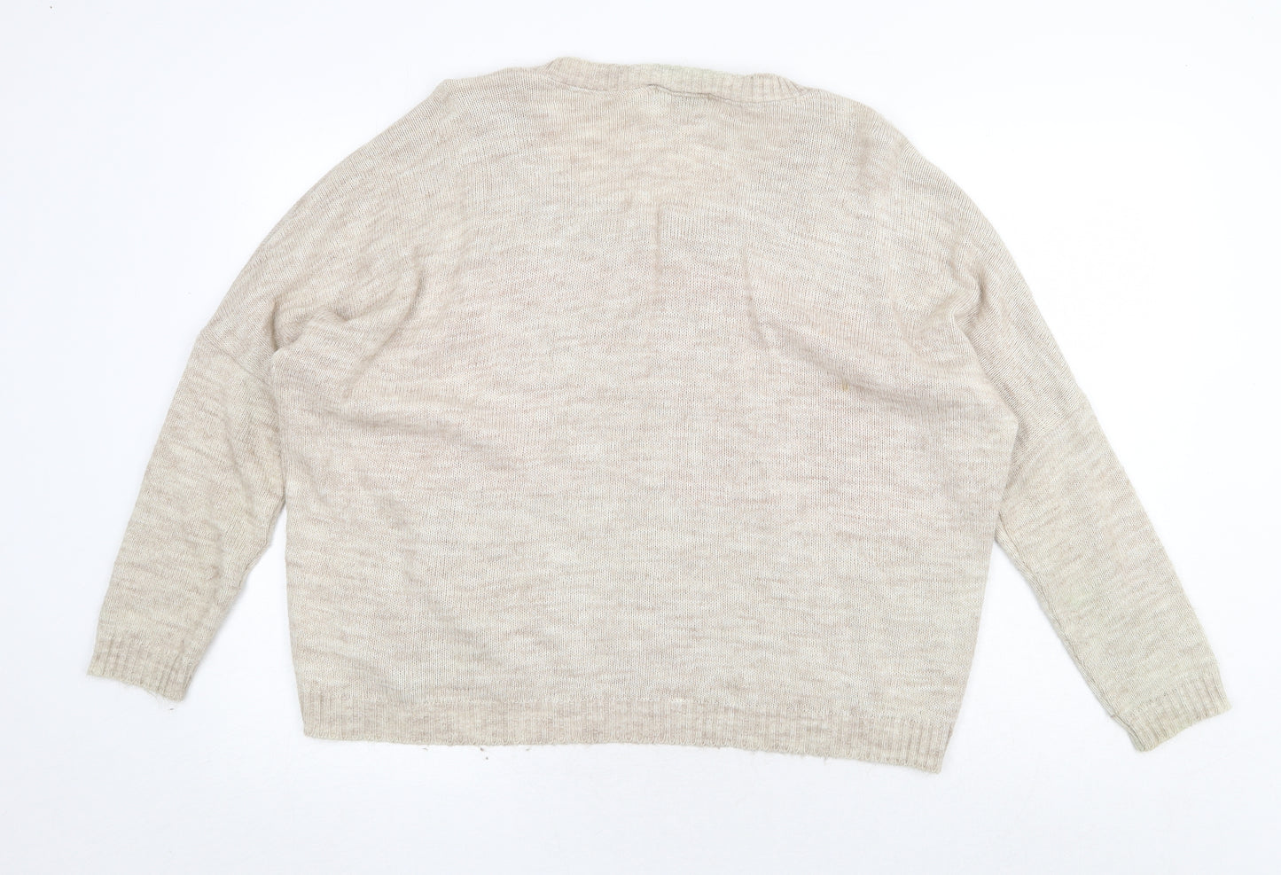Apricot Womens Beige Round Neck Acrylic Pullover Jumper Size M - Robot