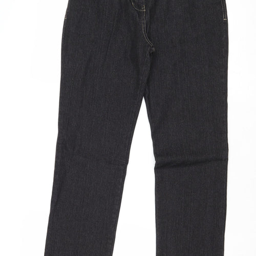 Marks and Spencer Womens Black Cotton Straight Jeans Size 10 Regular Zip
