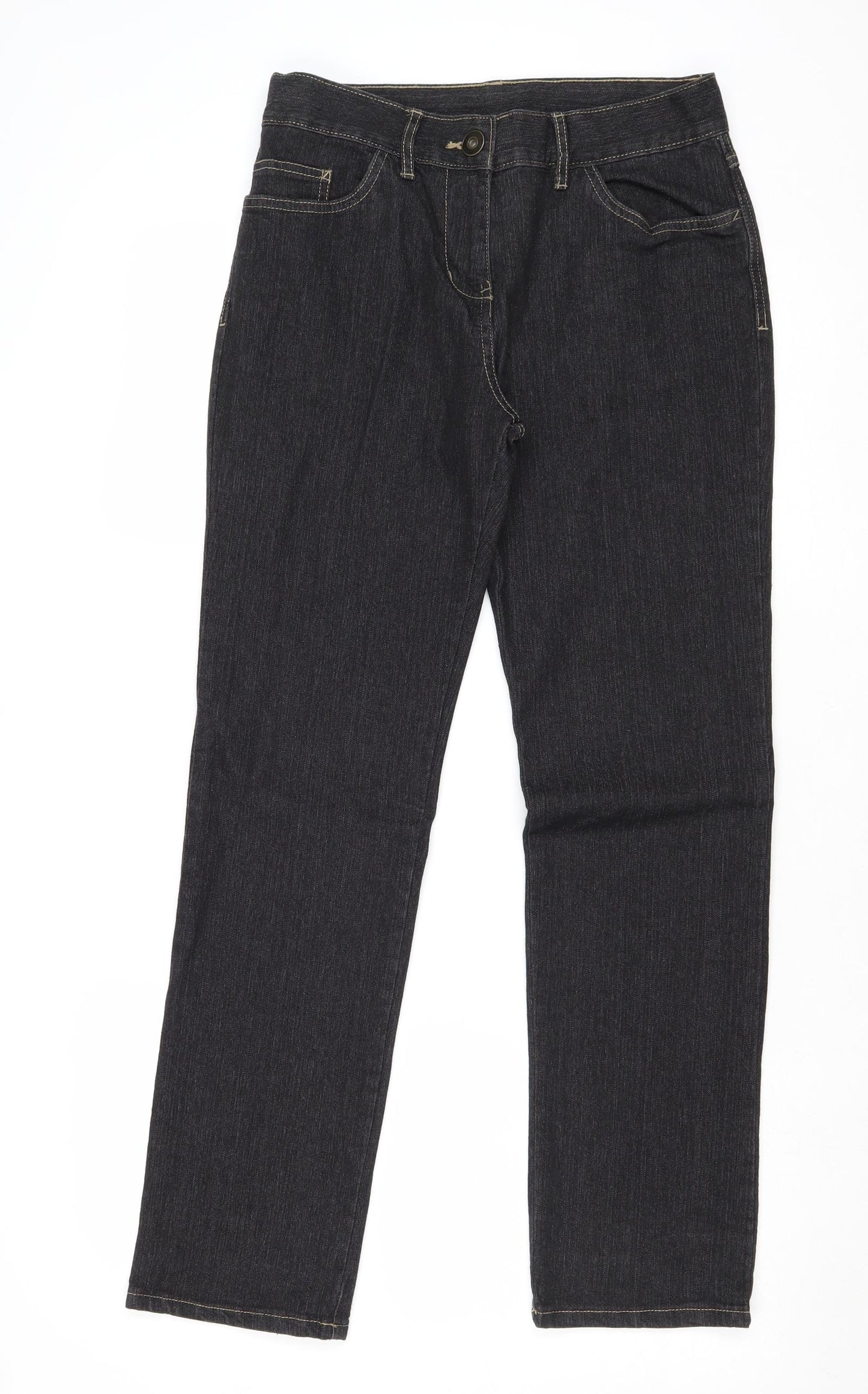 Marks and Spencer Womens Black Cotton Straight Jeans Size 10 Regular Zip