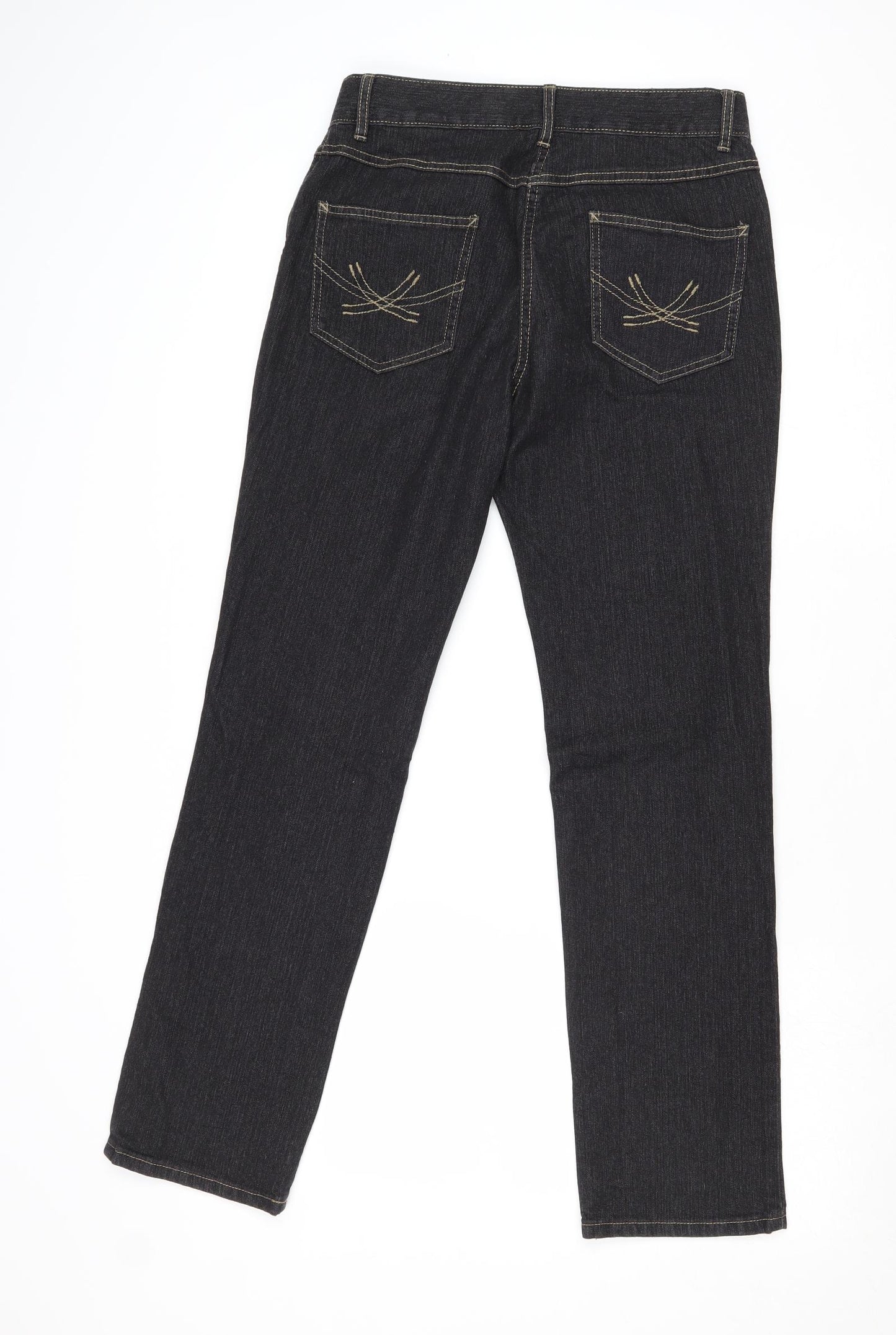 Marks and Spencer Womens Black Cotton Straight Jeans Size 10 Regular Zip