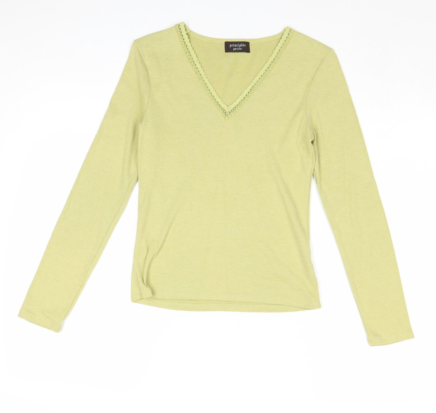 Principles Womens Green Cotton Basic T-Shirt Size 10 V-Neck