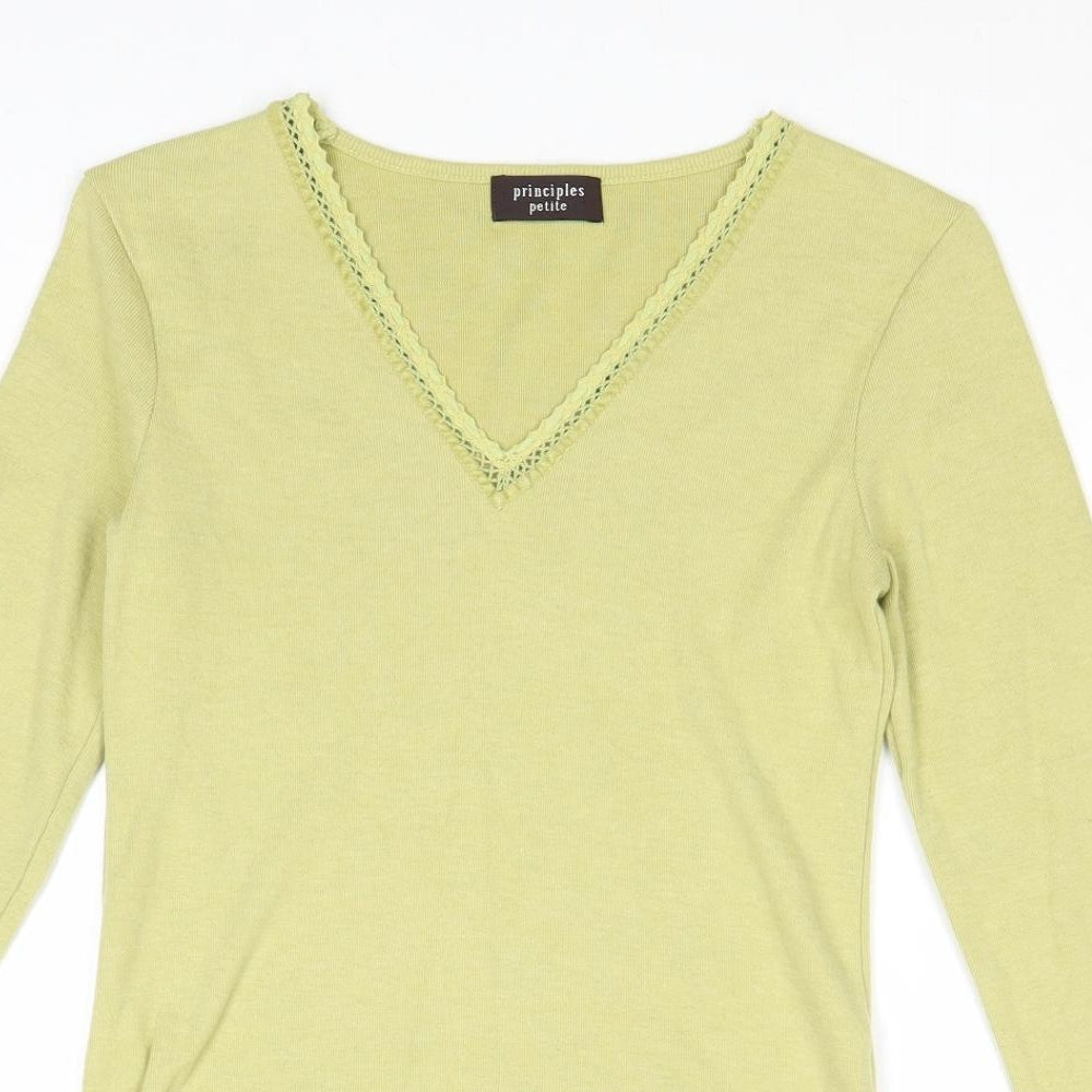 Principles Womens Green Cotton Basic T-Shirt Size 10 V-Neck