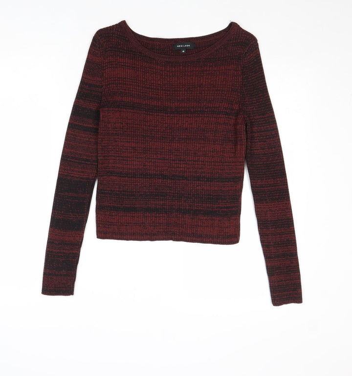 New Look Womens Red Boat Neck Striped Acrylic Pullover Jumper Size 10