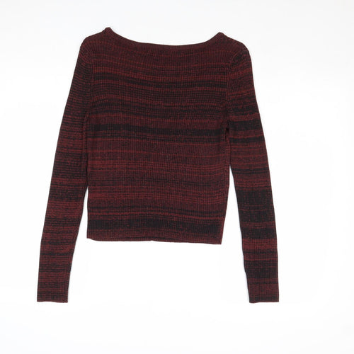 New Look Womens Red Boat Neck Striped Acrylic Pullover Jumper Size 10