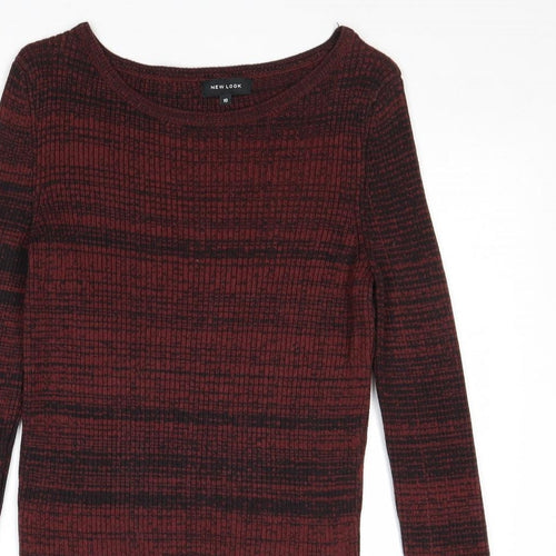New Look Womens Red Boat Neck Striped Acrylic Pullover Jumper Size 10
