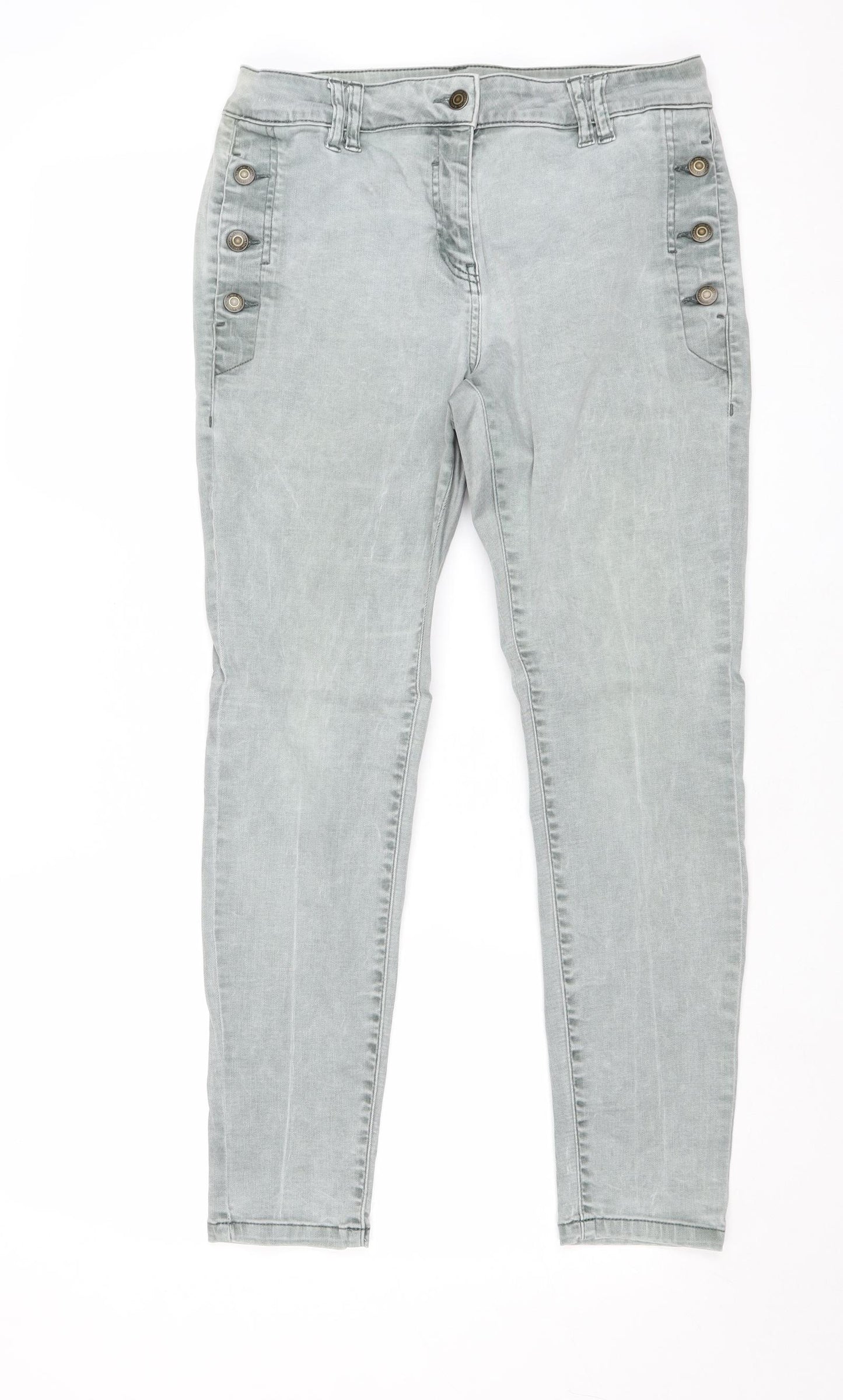 NEXT Womens Grey Cotton Skinny Jeans Size 12 Regular Zip