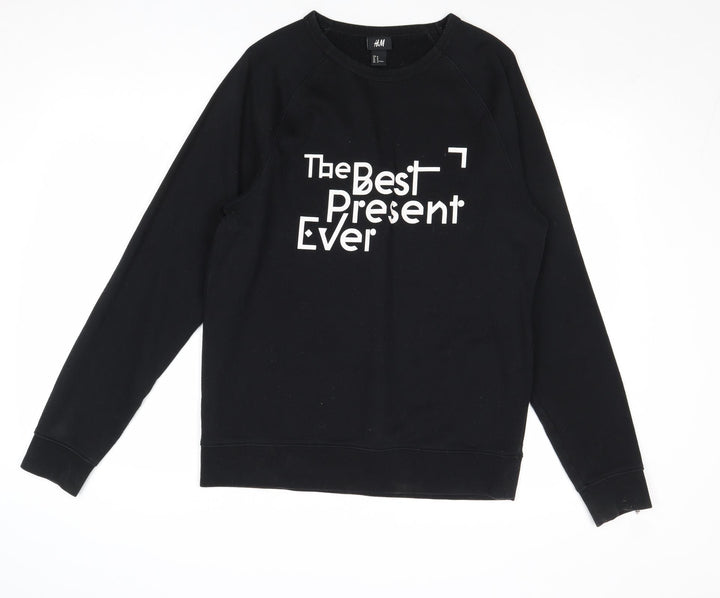 H&M Mens Black Polyester Pullover Sweatshirt Size M - The Best Present Ever