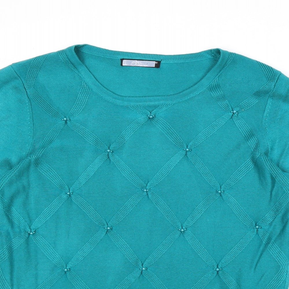 Bonmarché Womens Blue Round Neck Argyle/Diamond Acrylic Pullover Jumper Size XS