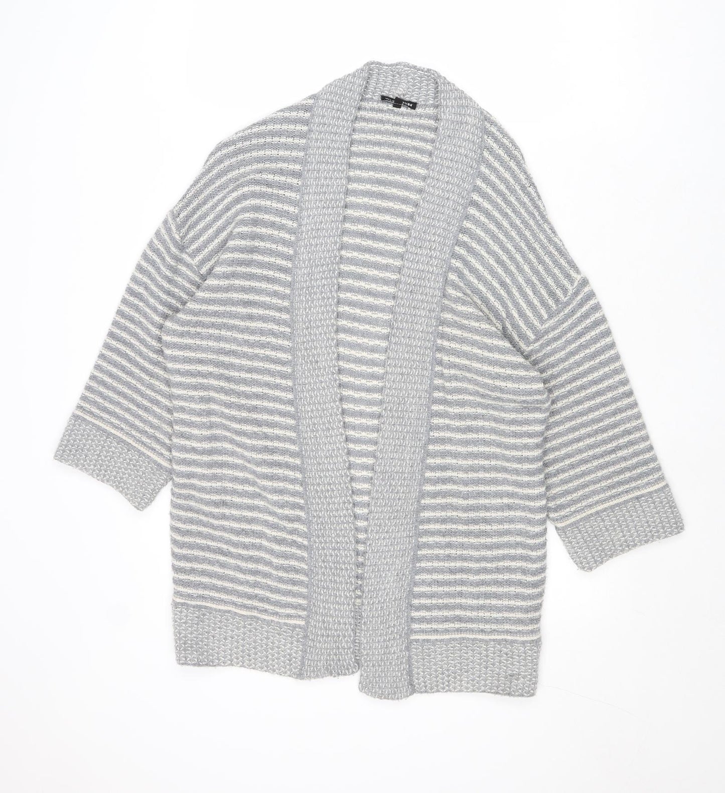 Warehouse Womens Grey V-Neck Striped Acrylic Cardigan Jumper Size S