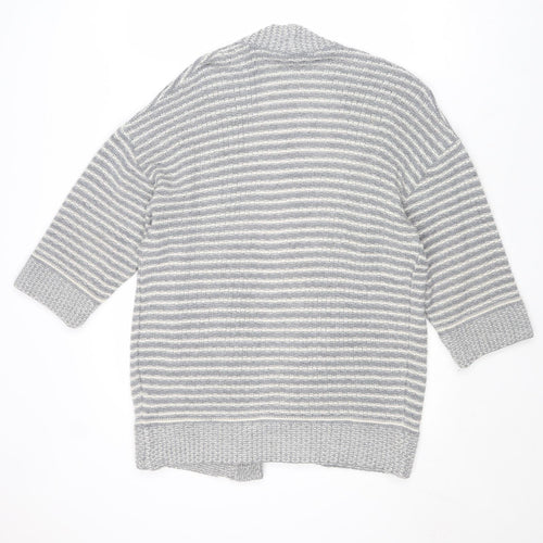 Warehouse Womens Grey V-Neck Striped Acrylic Cardigan Jumper Size S