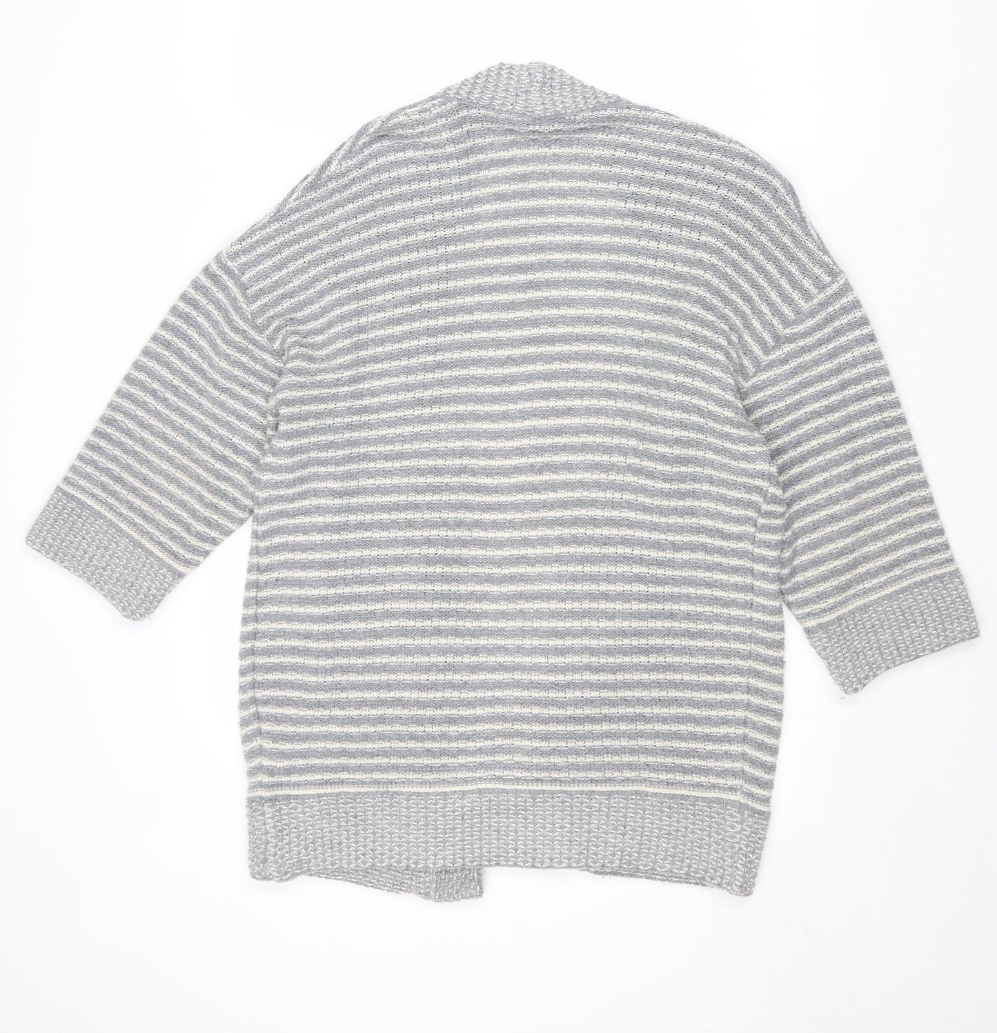 Warehouse Womens Grey V-Neck Striped Acrylic Cardigan Jumper Size S