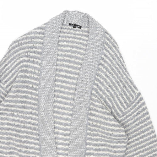 Warehouse Womens Grey V-Neck Striped Acrylic Cardigan Jumper Size S