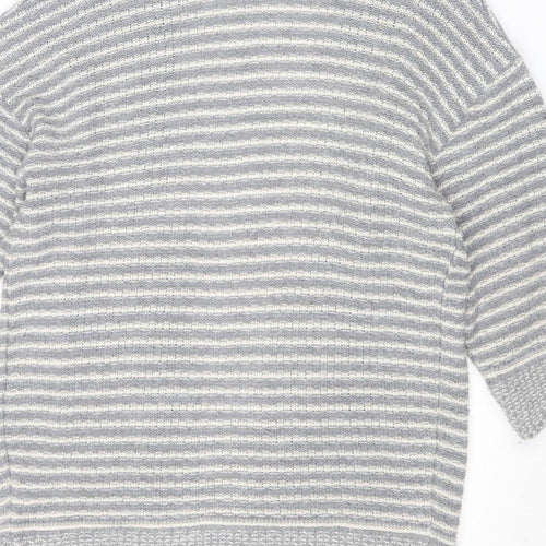Warehouse Womens Grey V-Neck Striped Acrylic Cardigan Jumper Size S