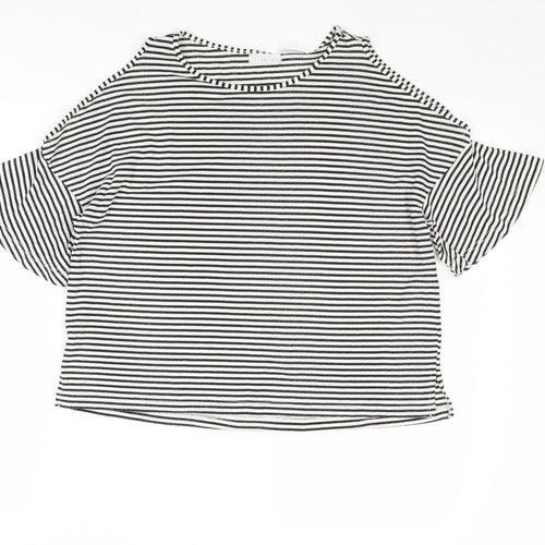Cooperative Womens Black Striped Polyester Basic T-Shirt Size S Round Neck