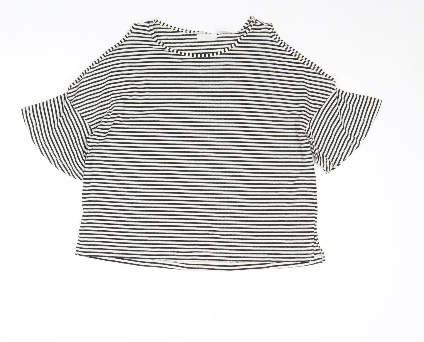 Cooperative Womens Black Striped Polyester Basic T-Shirt Size S Round Neck
