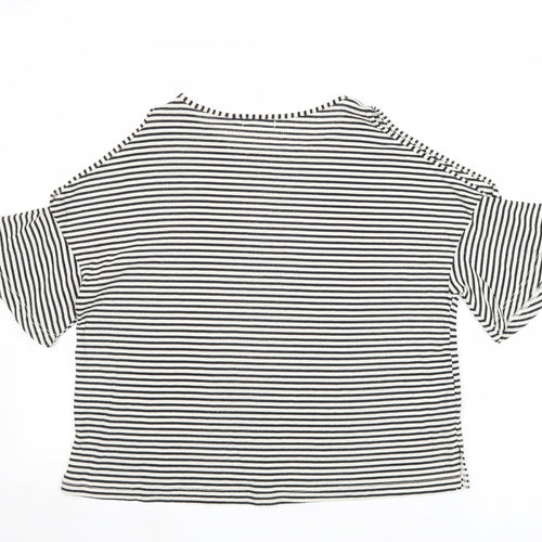 Cooperative Womens Black Striped Polyester Basic T-Shirt Size S Round Neck