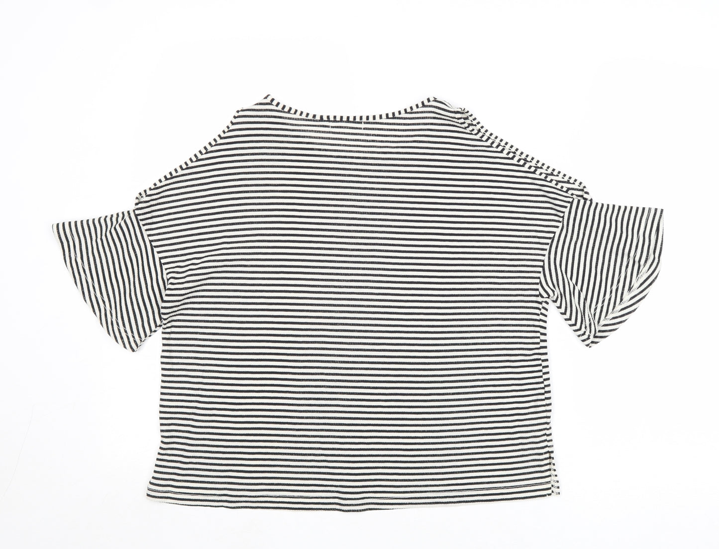 Cooperative Womens Black Striped Polyester Basic T-Shirt Size S Round Neck