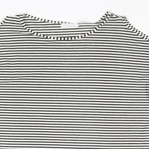 Cooperative Womens Black Striped Polyester Basic T-Shirt Size S Round Neck