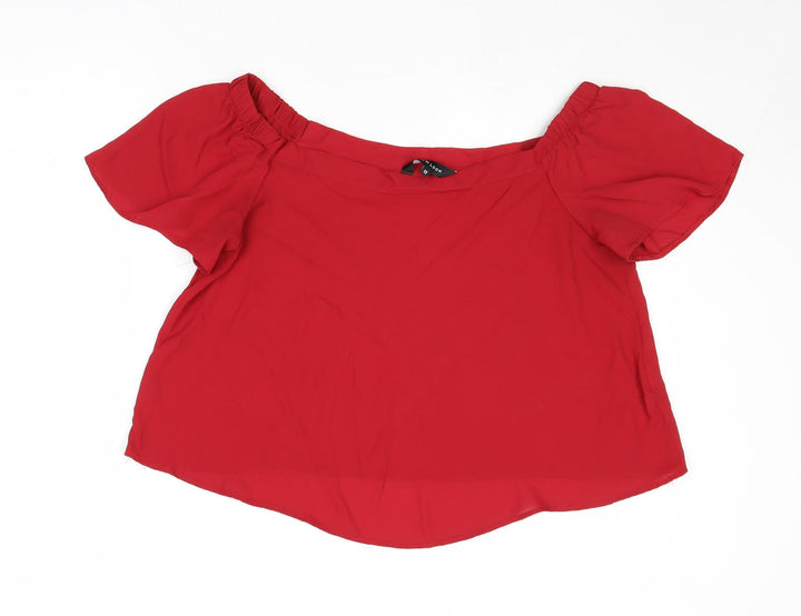 New Look Womens Red Polyester Cropped Tank Size 12 Off the Shoulder