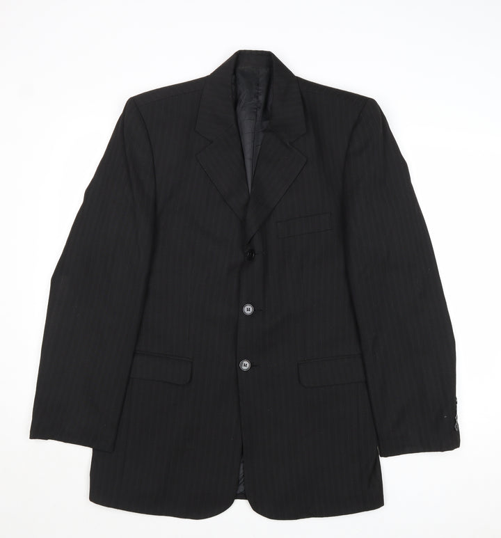 New Look Mens Black Striped Wool Jacket Suit Jacket Size 38 Regular